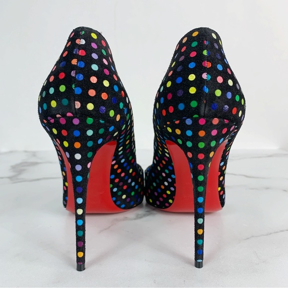 Christian Louboutin Hot Chick 100mm Suede Multi Polka Dot Scallop Pump Size 39 - Picture 8 of 16